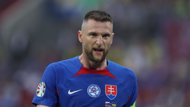 Slovakia centre back Milan Skriniar looks like he is ready to go into battle for his country during Euro 2024.