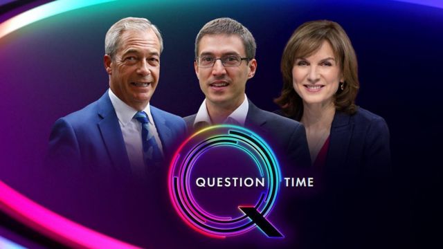 Question Time Leaders’ Special with Reform UK leader Nigel Farage and Green Party co-leader Adrian Ramsay and presenter Fiona Bruce