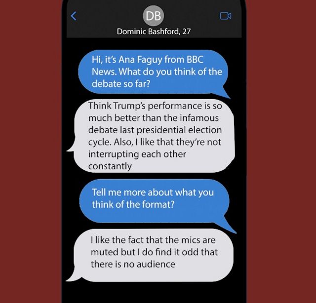 Graphic of text message between voter and reporter