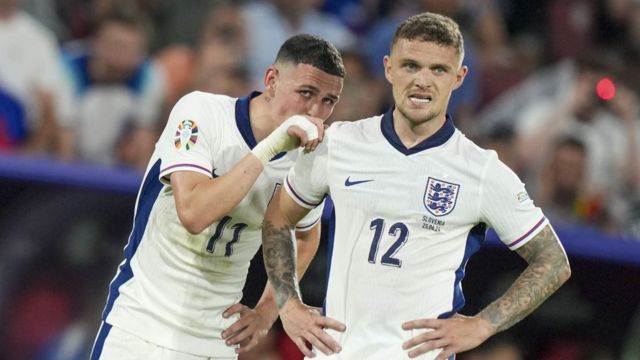 England players Phil Foden and Kieran Tripper during a Euro 2024 game