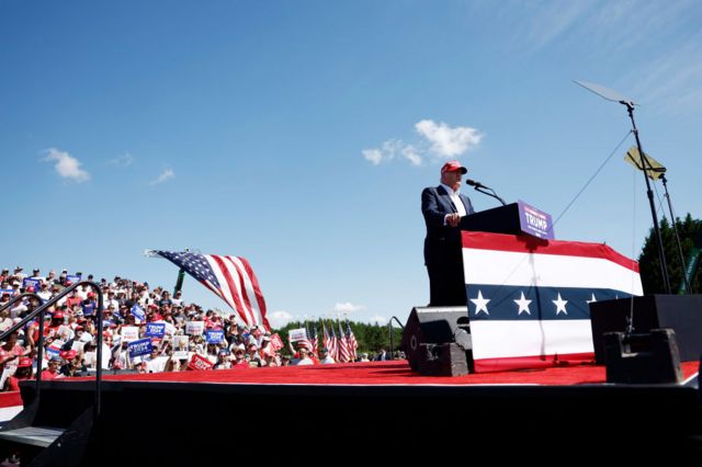 Donald Trump speaks at a political rally in Virginia.