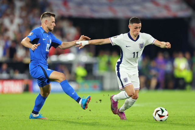 Phil Foden in action against Slovenia