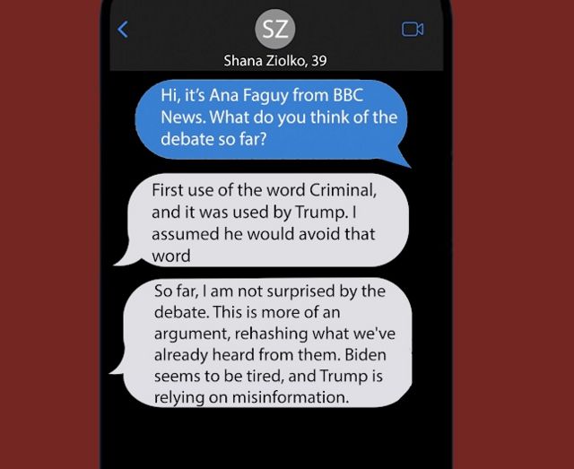 A text exchange between a BBC reporter and a voter