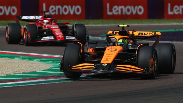 Lando Norris and Charles Leclerc on track