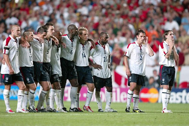 England Players Watch Penalties against Portugal during Euro 2004