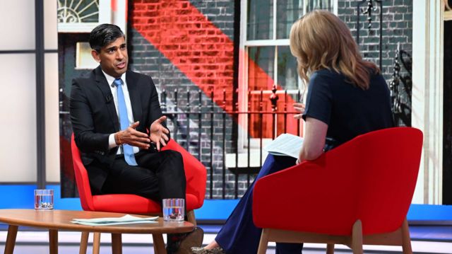 Rishi Sunak sitting on a red chair on the set of the BBC's Laura Kuenssberg programme