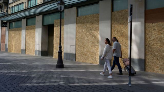 Boarded up shops in Paris, 30 June