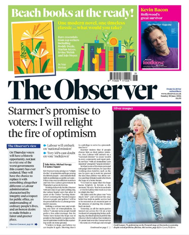 Front page of The Observer