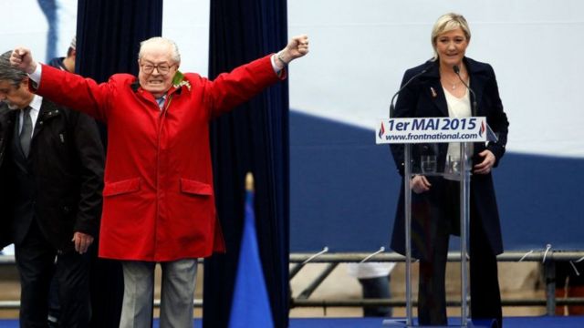 2015 picture of Jean-Marie Le Pen and Marine Le Pen