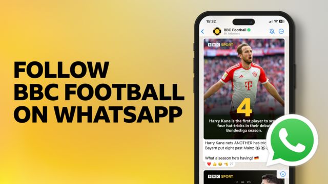 A graphic promoting the BBC Football channel on WhatsApp