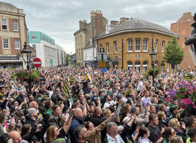 Northampton town centre filled with crowds during the Saints celebratory parade
