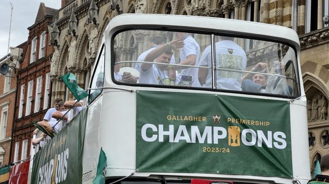 Saints players on the open-top buses at the end of the celebrations