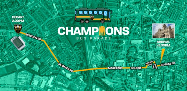 The route for the Northampton Saints open-top bus parade