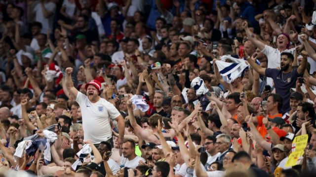 England fans cheering during England's 2-1 win over Slovakia