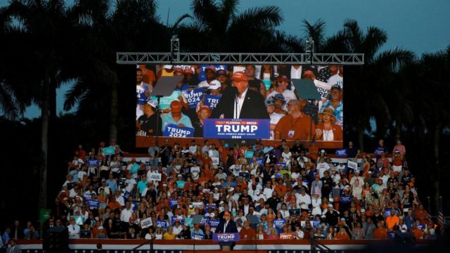 Donald Trump speaks at a rally in Florida