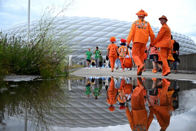 Dutch fans walk to Allianz Arena