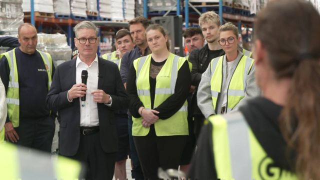 Sir Keir Starmer takes questions from workers in Derbyshire