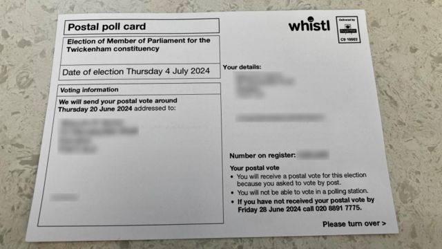 Front of a postal voting card