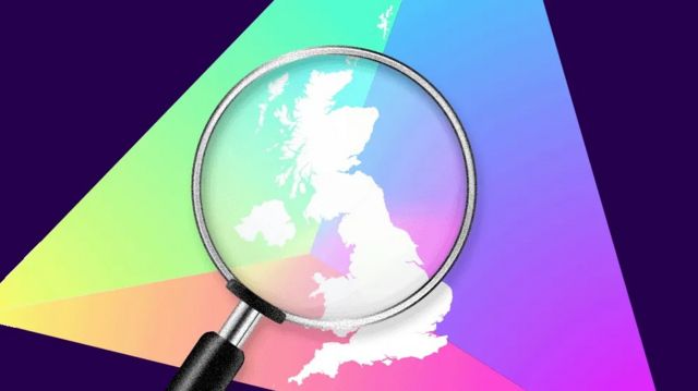 A map of the UK inside a magnifying glass as a graphic