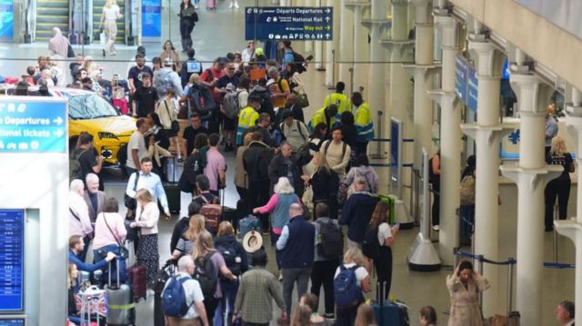 Long queues at Eurostar terminal at St Pancras international station