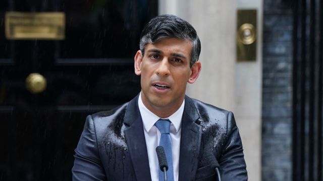 Rishi Sunak is rained on announcing an election in Downing Street