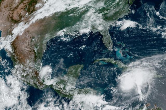 Hurricane Beryl approaches Jamaica in a composite satellite image over the Caribbean Sea