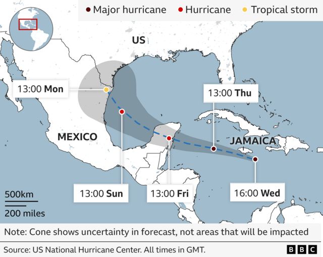 Hurricane Beryl expected path and times