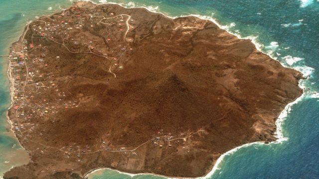 A satellite image shows Petite Martinique after Hurricane Beryl passed Grenada, July 2, 2024.