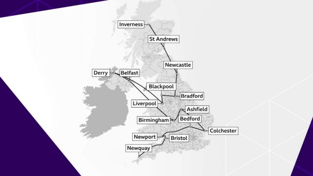 Map of the Race across the UK