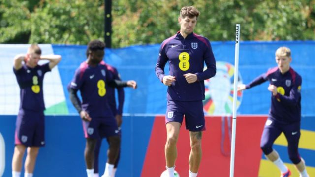 John Stones of England runs during a training session at Spa & Golf Resort Weimarer Land on June 13, 2024 in Blankenhain, Germany