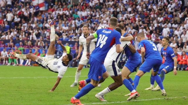 Jude Bellingham's goal against Slovakia for England at Euro 2024