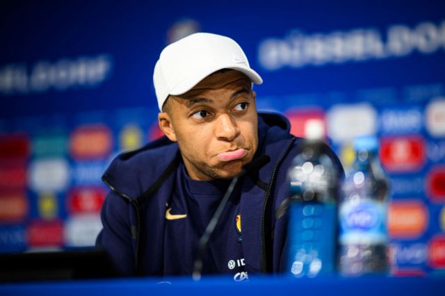 Mbappe speaking at press conference