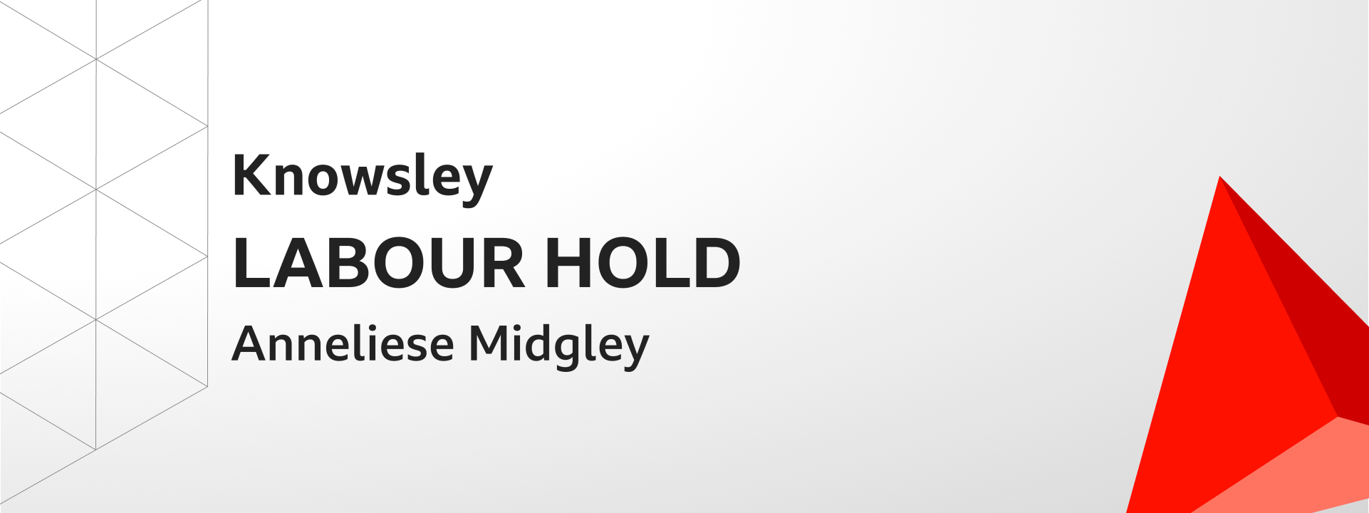 Graphic showing Labour holds Knowsley. The winning candidate was Anneliese Midgley.