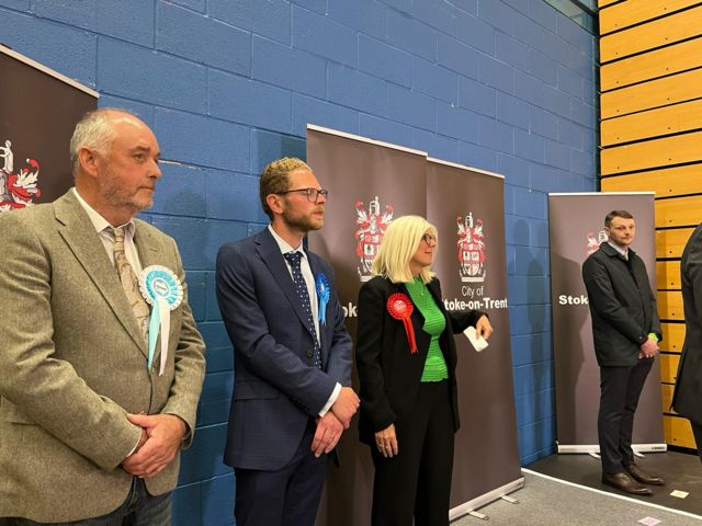 The candidates at the count in Stoke-on-Trent South