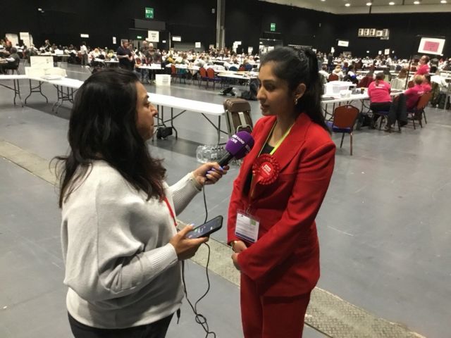 Reporter Ushma Mistry talking to Zarah Sultana