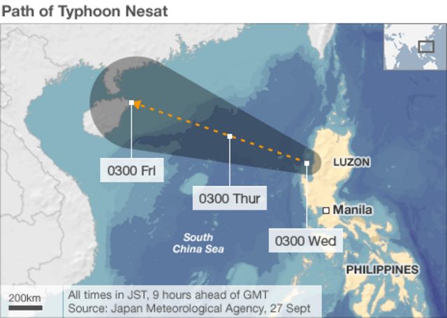 Powerful Typhoon Nesat Hits Philippines Bbc News