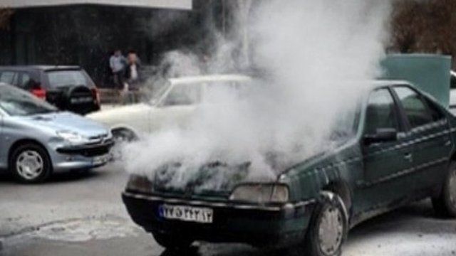An overheated engine on an Iranian car