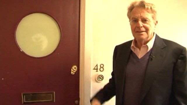 Chat show host, Jerry Springer, outside his old flat in Highgate