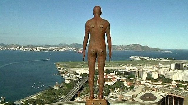 One of Anthony Gormley's iron sculptures in Rio de Janeiro