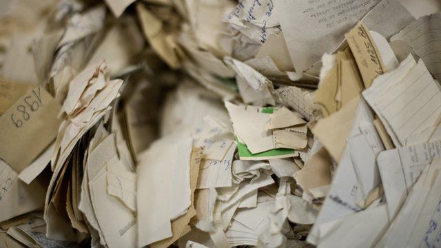Shredded Stasi files which archive staff are piecing together through digital restoration