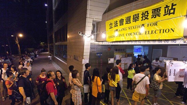 Voters queue at Hong Kong polling station