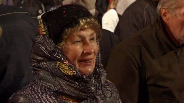 Woman in Kiev's central square celebration