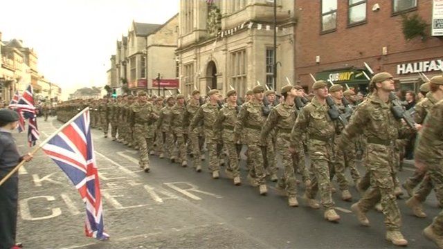 The 3rd Battalion the Yorkshire Regiment march through Warminster