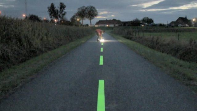 Reflective crystals painted on the highway for cyclists