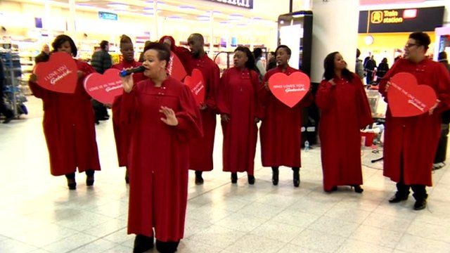 Choir singing at Gatwick Airport