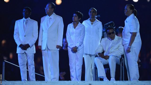 Muhammad Ali (second right) attends the opening ceremony of the London 2012 Olympics alongside the likes of UN Secretary General Ban Ki-moon and distance runner Haile Gebrselassie