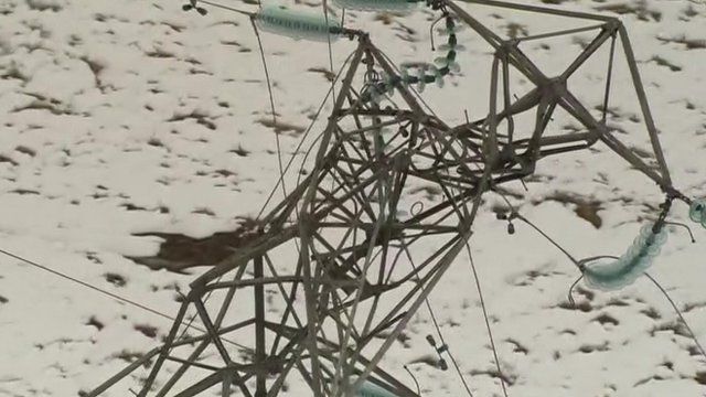 Tangled wreckage of damaged pylon on Isle of Arran