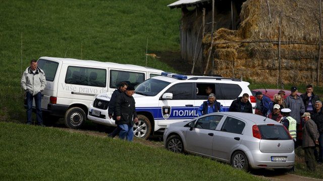 Police and residents in the Serbian village of Velika Ivanca