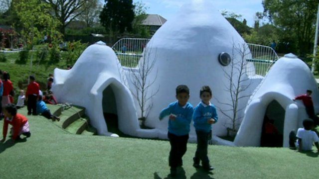 Children playing at soundproof domes