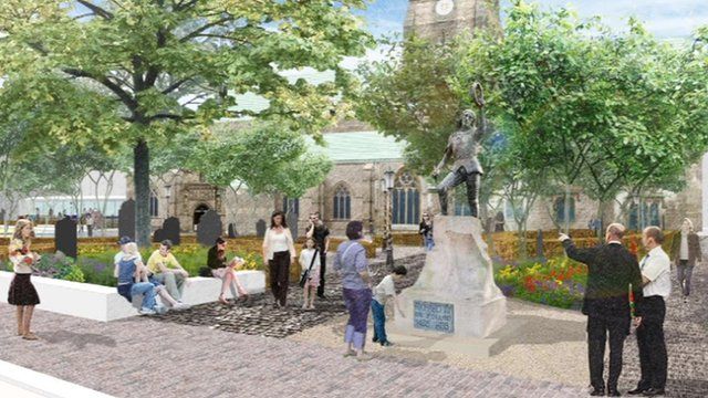 Design of the new gardens and Richard III statue outside Leicester Cathedral